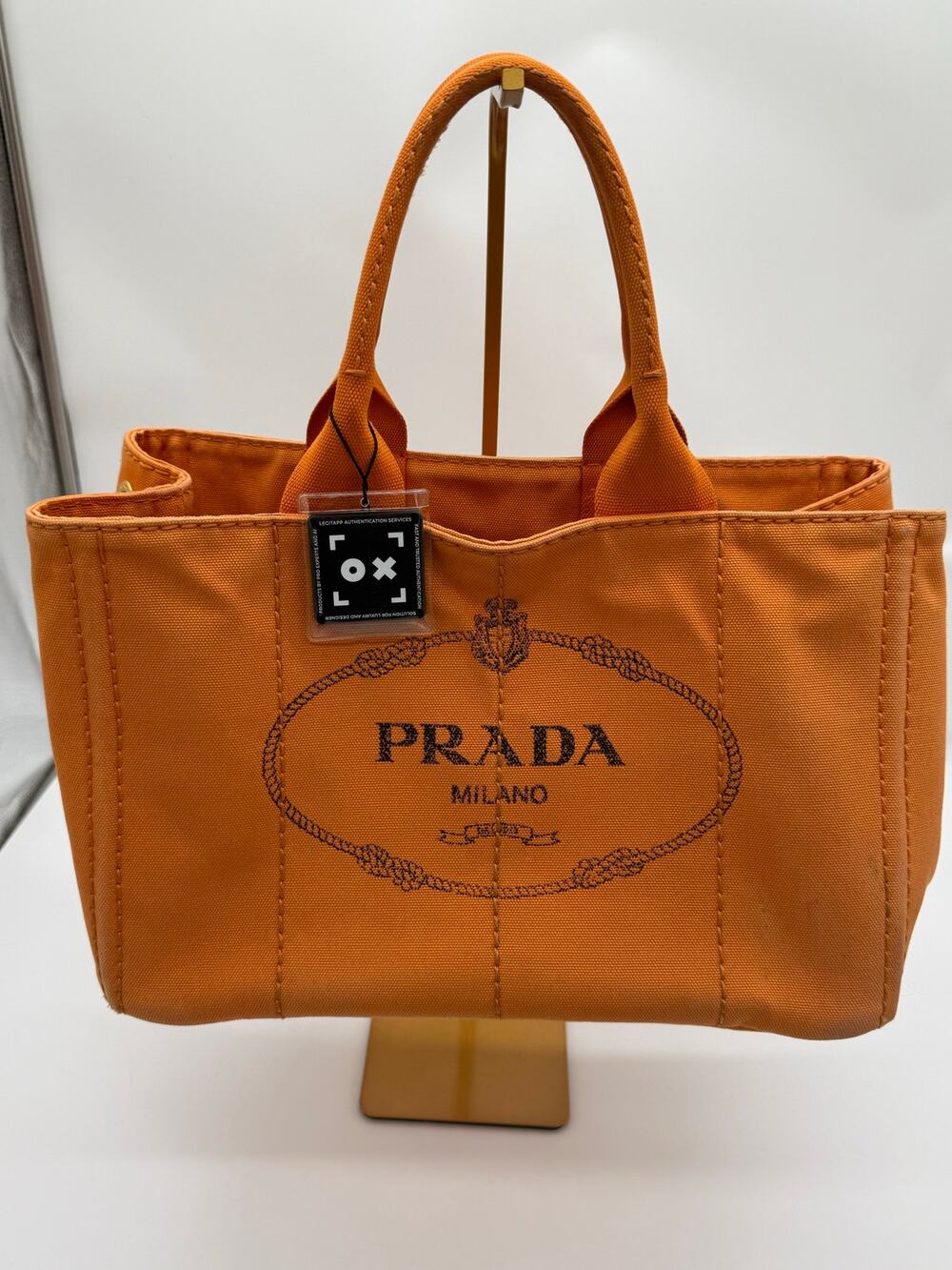Prada Canapa Canvas Logo Tote Bag in vibrant orange